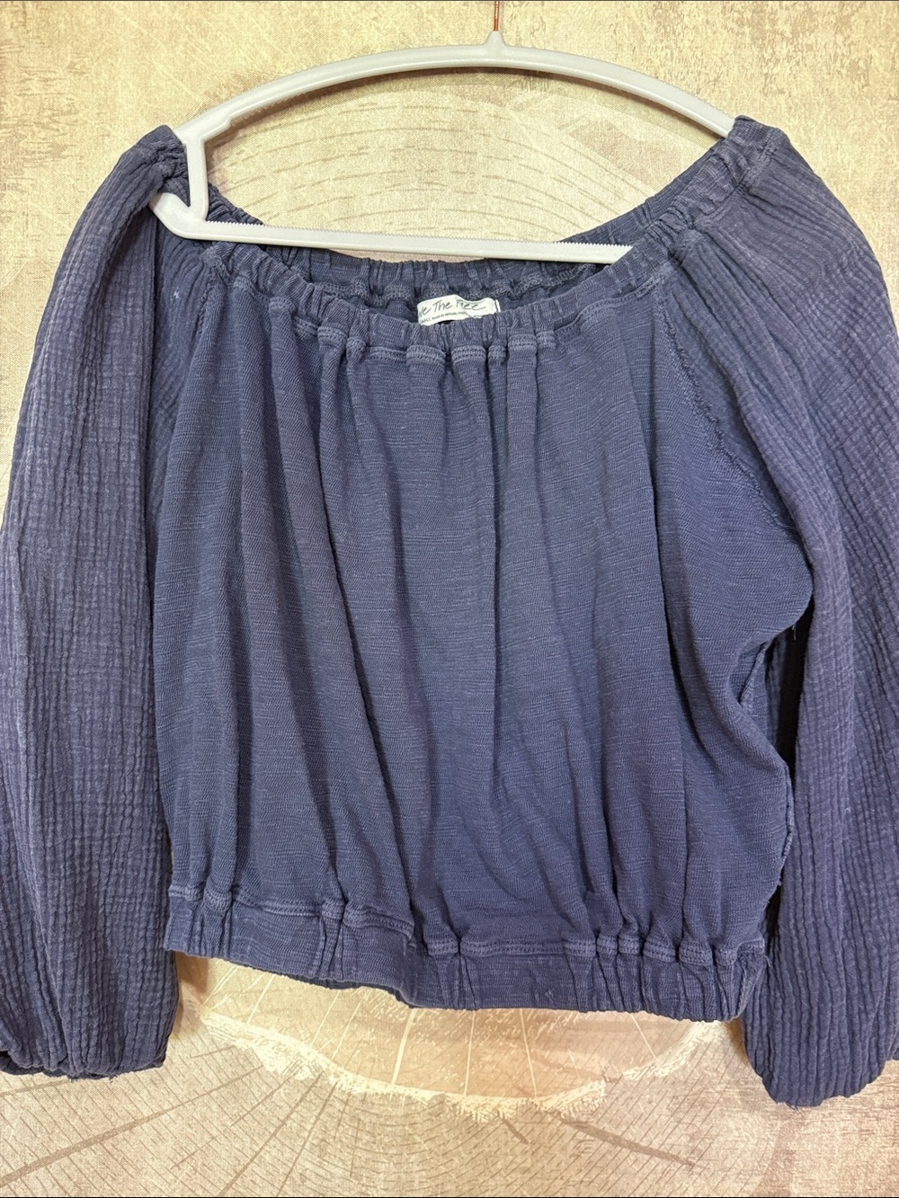 We The Free blue super soft Off-Shoulder Crop Top elastic waist and sleeves